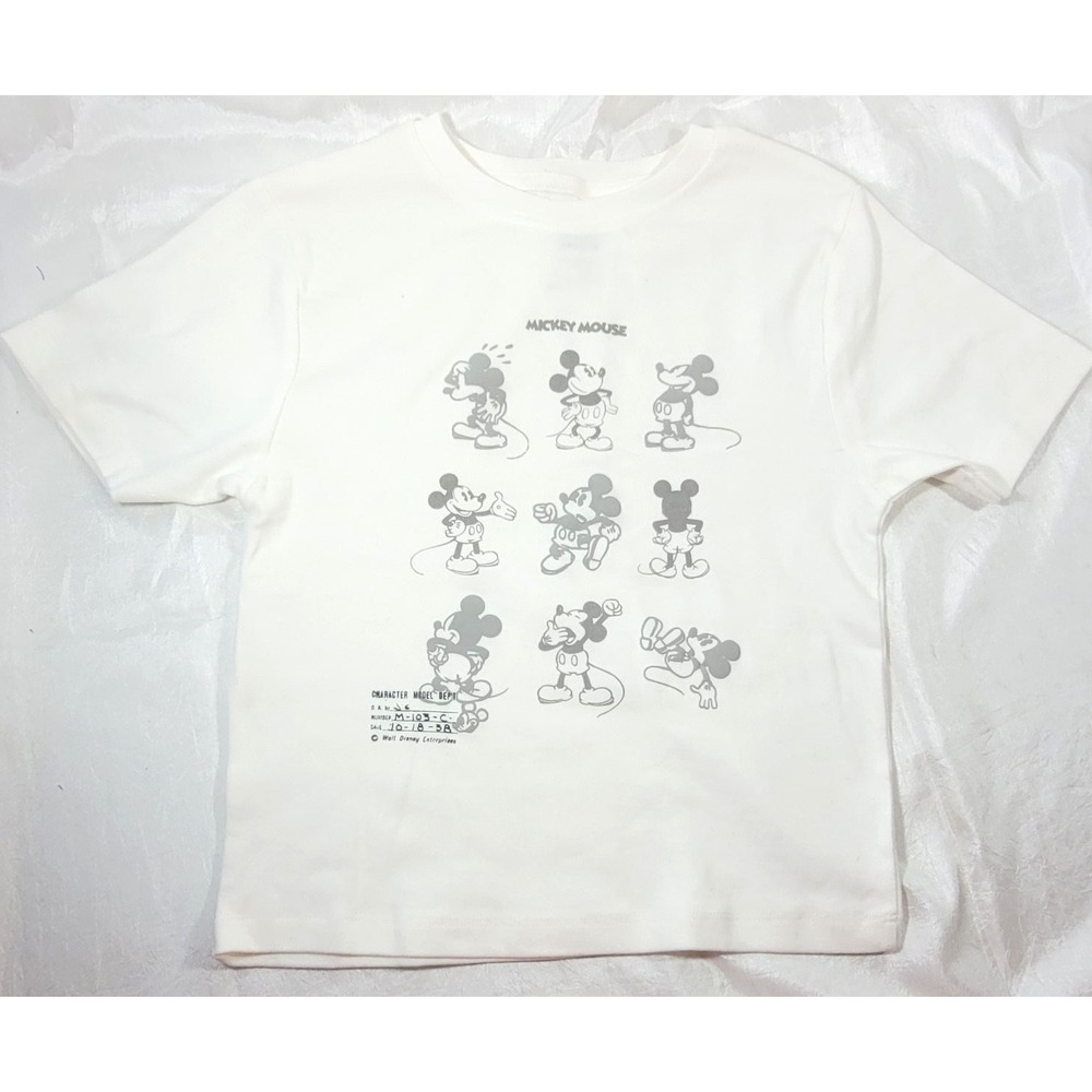 Disney Mickey Mouse Primark Juniors Puff Paint Cropped Tee - White - Small